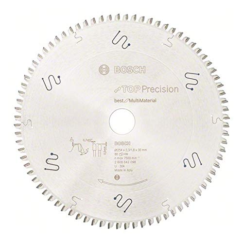 BOSCH Kreissägeblatt Top Precision Best für Multi Material, 254 x 30 x 2,3 mm, 80, 2608642098 von Bosch