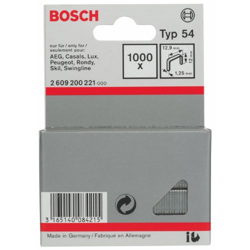 Bosch Accessories Professional 1000x Flachdrahtklammer Typ 54 (Karton, Papier, Folien, 12.9 x 1.25 x 12 mm, Zubehör Tacker) Bosch Accessories Professional 1000x Flachdrahtklammer Typ 54 (Karton, Papier, Folien, 12.9 x 1.25 x 12 mm, Zubehör Tacker) von Bosch