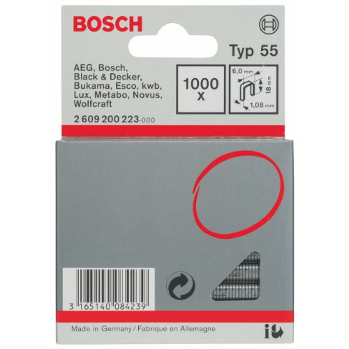 Bosch Accessories Professional 1000x Schmalrückenklammer Typ 55 (Textilien, Karton, Folien, 6 x 1.08 x 18 mm, Zubehör Tacker) von Bosch Accessories