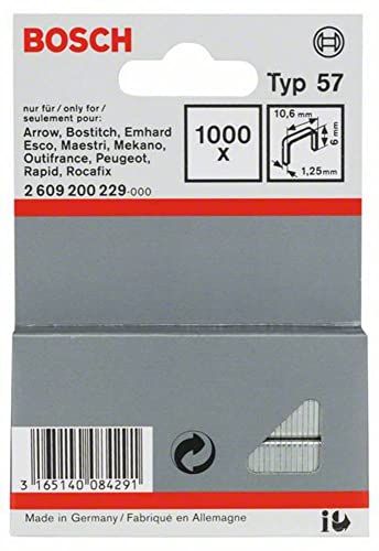 Bosch Professional 1000x Flachdrahtklammer Typ 57 (Natürliche Materialien, Beschichtungsstoff, 10.6 x 1.25 x 6 mm, Zubehör Tacker) von Bosch Accessories