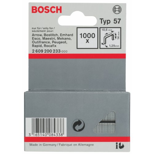 Bosch Accessories Professional 1000x Flachdrahtklammer Typ 57 (Natürliche Materialien, Beschichtungsstoff, 10.6 x 1.25 x 14 mm, Zubehör Tacker) Bosch Accessories Professional 1000x Flachdrahtklammer Typ 57 (Natürliche Materialien, Beschichtungsstoff, 10.6 x 1.25 x 14 mm, Zubehör Tacker) von Bosch