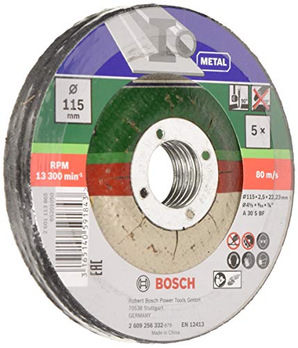 Bosch Accessories 2609256332 DIY Trennscheiben Metall 115 mm ø x 2.5 mm gekröpft, 5er set von Bosch Accessories