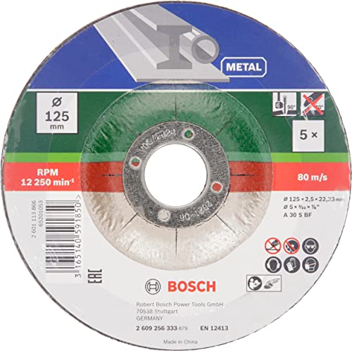 Bosch Accessories Trennscheibe (für Metall, Passend zu handgeführten Winkelschleifern mit einem Durchmesser der Trennscheiben von 125 mm, Zubehör Winkelschleifer) (5 Stück) 1er Pack von Bosch Accessories