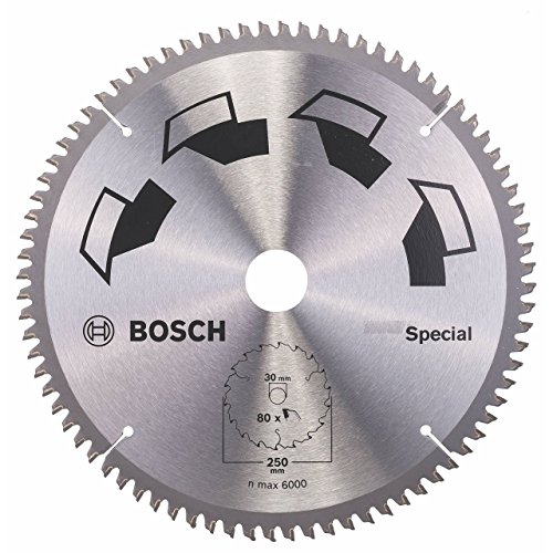 Bosch 1x Kreissägeblatt Special (Sägeblatt für Holz, Nichteisenmetalle, Kunststoffe, Ø 250 x 3.2/2.5 x 30 mm, 80 Zähne, FT , Zubehör Kreissäge) von Bosch Accessories