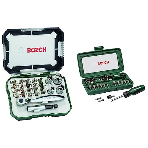 Bosch 26tlg. Schrauberbit und Ratschen-Set (PH-, PZ- & 46tlg. Schrauberbit und Steckschlüssel-Set (PH-, PZ-, Hex-, T-, S-Bit, Zubehör Bohrschrauber und Schraubendreher) von Bosch