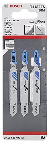Bosch 3 Stichägeblätter T 118 EFS Basic for Inox (für Edelstahlbleche, Professional Zubehör Stichsäge) von Bosch