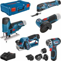 Bosch 5er Werkzeug-Set 12V: GSR + GOP + GHO + GWS + GST + 3x GBA + GAL + XL-BOXX von Bosch