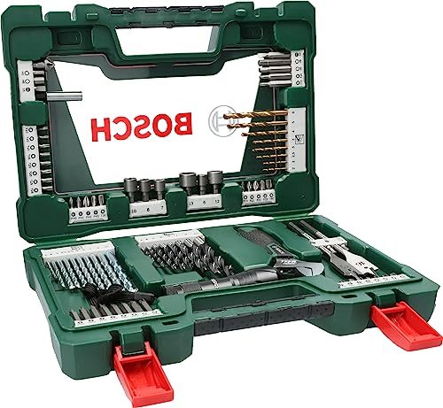 Bosch 83tlg. V-Line Titanium Bohrer und Bit Set (mit LED-Taschenlampe und Rollgabelschlüssel, für Holz, Stein und Metall, Zubehör Bohr- und Schraubwerkzeuge) von Bosch Accessories