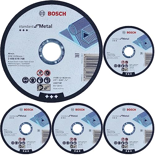 Bosch Accessories Professional 1x Standard for Metal Straight Cutting Trennscheibe (für Bleche, Stahl, Ø 125 x 1 x 22, 23 mm, Zubehör Winkelschleifer), Ø 125 mm (Packung mit 5) von Bosch