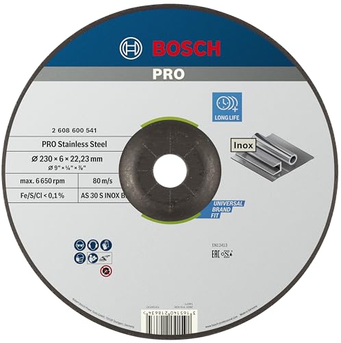 Bosch 1x PRO Stainless Steel Longlife Schleifscheibe für große Winkelschleifer und 22,23‑mm-Bohrung (für Edelstahl, Ø 230 mm, Professional Zubehör Großer Winkelschleifer) von Bosch