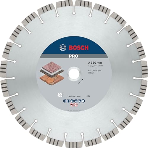 Bosch 1x PRO Stone Diamanttrennscheiben für 25,4‑mm-Bohrung und Tisch‑ und Benzinsägen (für Weichgestein, Harter Stein, Ø 350 mm, Professional Zubehör Tischkreissäge, Benzinsäge) von Bosch