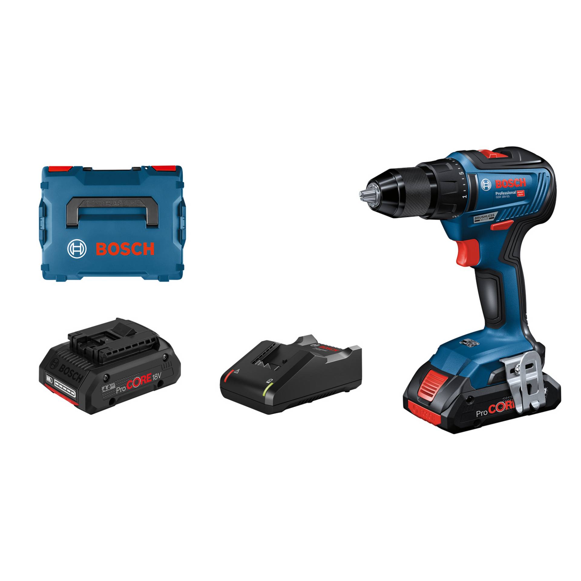 Bosch Akku-Bohrschrauber 'GSR 18V-55 Professional' 2x ProCORE 4,0 Ah Akku in L-BOXX von Bosch