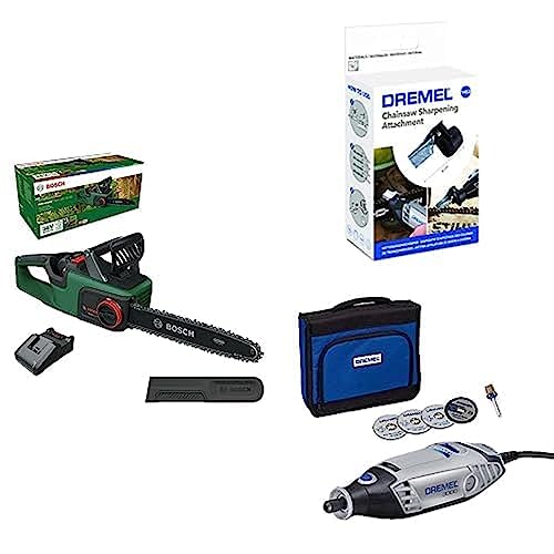 Bosch Akku-Kettensäge AdvancedChain 36V-35-40 + Dremel 3000 + Dremel 1453 Kettensägen-Schärfset, Rotationswerkzeug-Zubehörset - Amazon Exclusive Set von Bosch