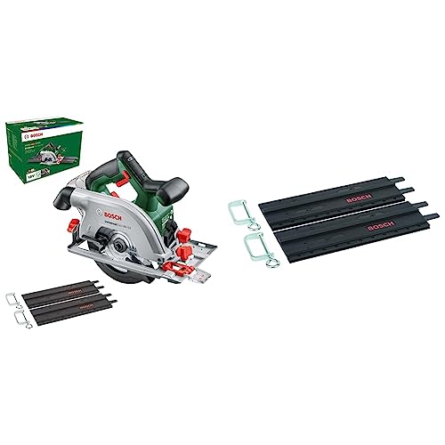 Bosch Akku-Kreissäge UniversalCirc 18V-53 & DIY 2x Führungsschiene aus Kunststoff mit Schraubzwingen (für PKS 55A/66A/66AF, 2x 350 mm, Zubehör Kreissägen) von Bosch