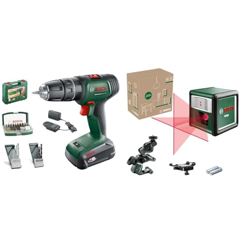 Bosch Akku Schlagbohrschrauber UniversalImpact 18V (1 Akku, 18 Volt System, im Koffer) + Bosch Kreuzlinienlaser Quigo mit Universalklemme MM 2 (einfaches und präzises Ausrichten) von Bosch