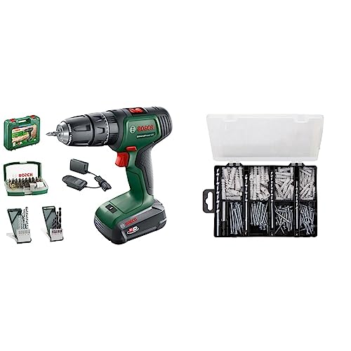 Bosch Akku Schlagbohrschrauber UniversalImpact 18V (1 Akku, 18 Volt System, im Koffer) – Amazon Edition & 173 tlg. Befestigungs Set von Bosch