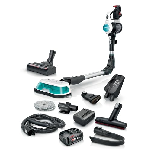 Bosch Akku-Staubsauger Unlimited 7 ProHygienic Aqua BSS712XHYG, kabellos, 2in1 Saugen & Wischen, Knickrohr, HEPA-Filtersystem, 10 Jahre Motorgarantie, 2 Akkus, Schnellladegerät, Made in Germany, weiß von Bosch Hausgeräte