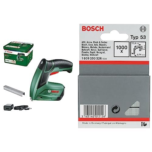 Bosch Akku Tacker PTK 3,6 LI (Integrierter Akku, 3,6 Volt, 30 Schläge/min, in Metalldose) & Professional 1609200326 1000 Tackerklammern 11,4/6 mm Typ von Bosch