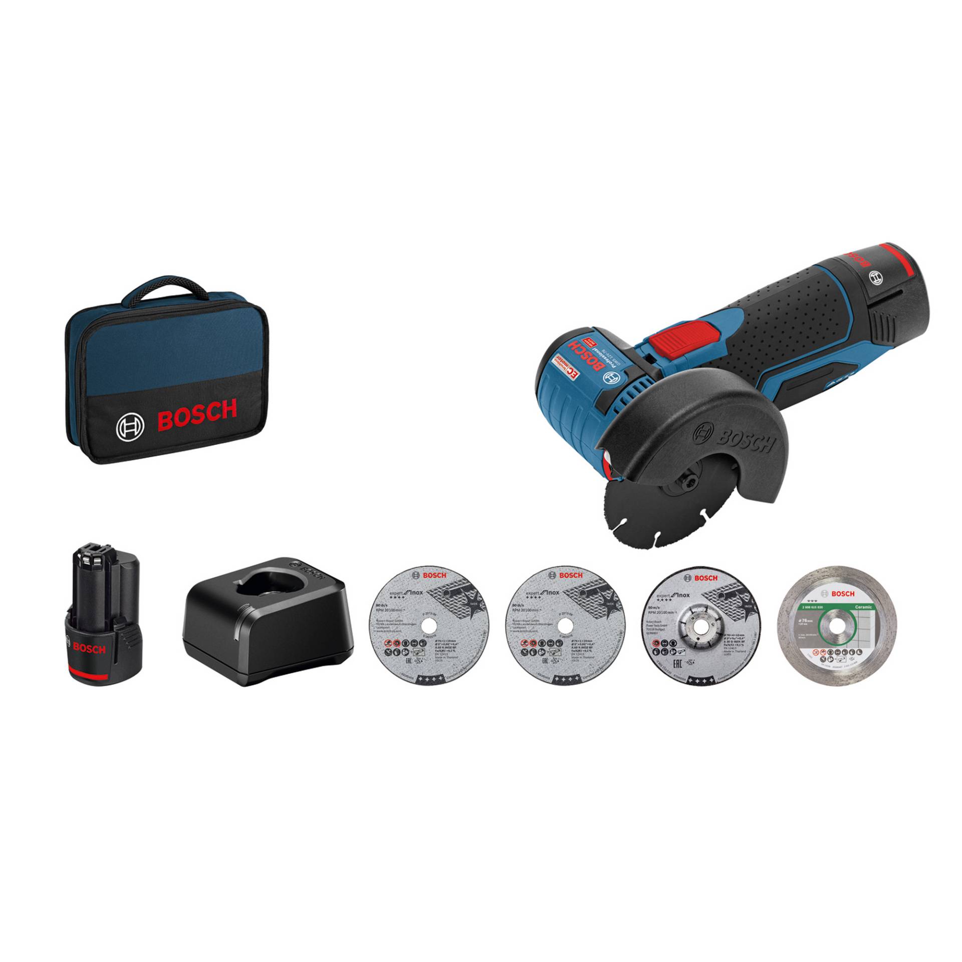 Bosch Akku-Winkelschleifer 'GWS 12V-76 Professional' 2 x Akku 2,0 Ah, in Werkzeugtasche Bosch Akku-Winkelschleifer 'GWS 12V-76 Professional' 2 x Akku 2,0 Ah, in Werkzeugtasche von Bosch