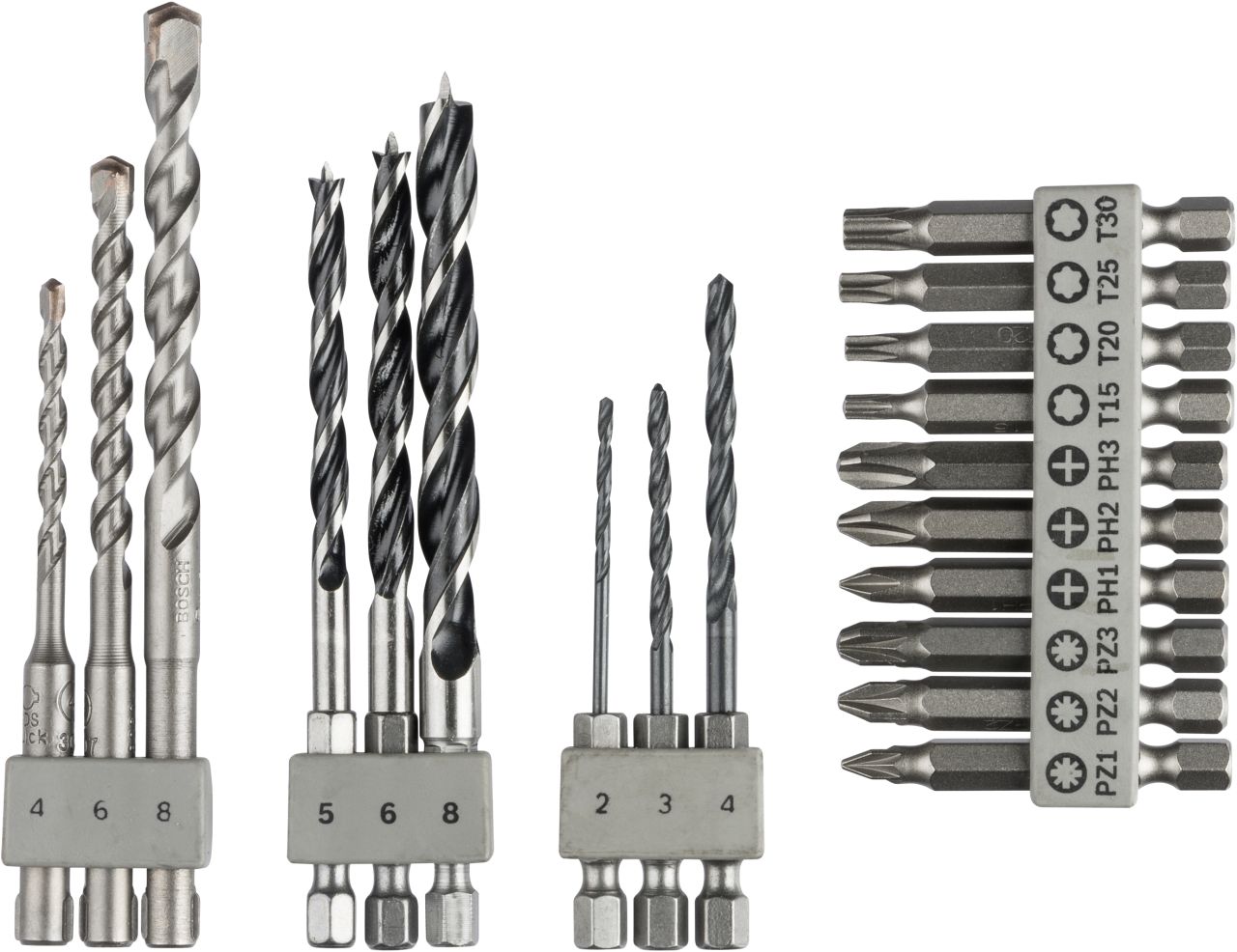 Bosch Bit-Bohrer-Set Stein / Holz / Metall 19-teilig Ø 2 -8 mm SDS Quick von Bosch