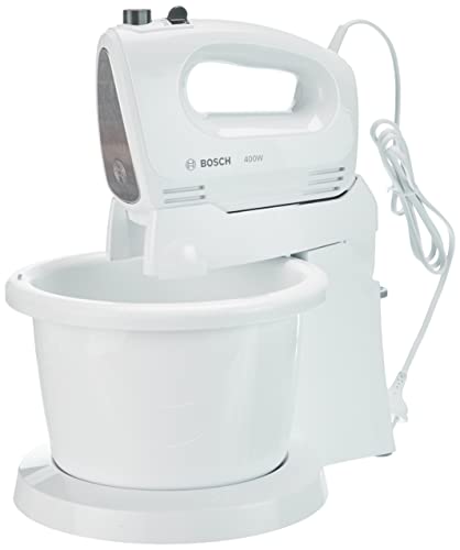 Bosch CleverMixx Elektrischer Mixer mit Schüssel, 3 l, selbstdrehend, 400 W, 4 Geschwindigkeiten und Turbo, Schneebesen und Haken aus Edelstahl für weiche und harte Teig von Bosch