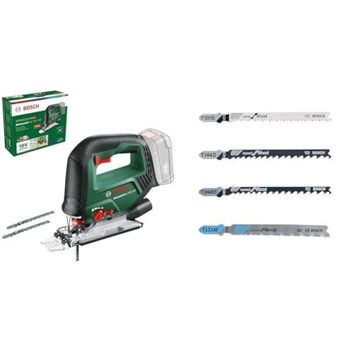 Bosch Cordless Jigsaw AdvancedSaw 18V-140 (Pendulum function; Brushless motor; 3 x jigsaw blades; in carton) + "Tough Box" Jigsaw Blade-Set with Single Lug Shank, Set of 40 Piece von Bosch