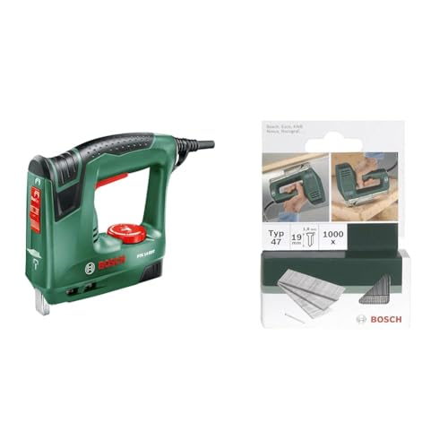 Bosch Elektrotacker PTK 14 EDT, 1000 Klammern, Karton (30 min-1 Schläge, Nägel: 14 mm, 1,1 kg) & DIY Nägel Typ 48 1.8 x 1.45 x 14 mm von Bosch Home and Garden
