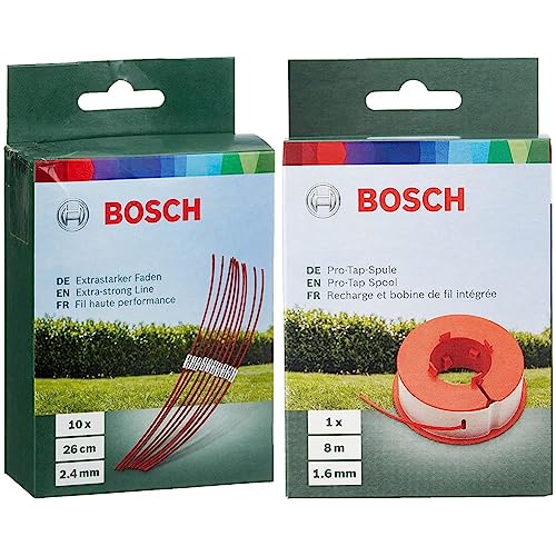 Bosch F016800181 Trimmerfaden extra stark / 26 cm ART 26 combitrimm & Ersatz-Trimmerfadenspule „Pro-Tap“ 1,6 mm Durchmesser x 8 m Länge von Bosch
