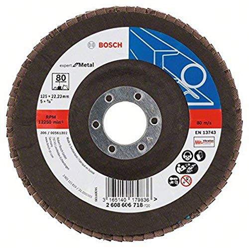 Bosch Accessories Bosch Professional DIY Fächerschleifscheibe (für Winkelschleifer verschiedene Materialien, bombierte Ausführung, Ø 125 mm, Körnung 80), d=125x22,23mm, 2608606718 von Bosch Accessories