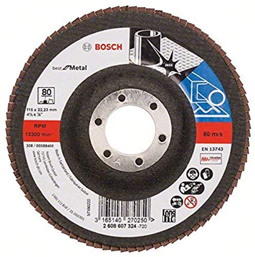 Bosch Accessories Professional Fächerschleifscheibe (für Winkelschleifer verschiedene Materialien, gerade Ausführung, Ø 115 mm, Körnung 80) von Bosch Accessories