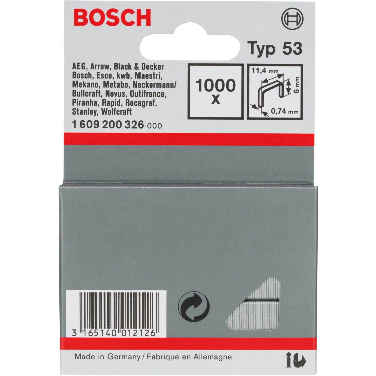 Bosch Feindrahtklammern Typ 53 für Tacker 1.000 Stück 6 mm x 11,4 mm von Bosch