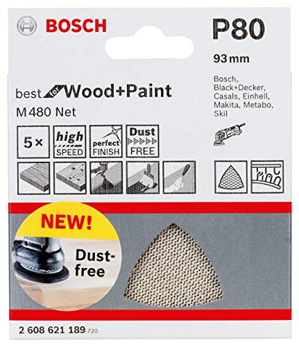 Bosch Accessories Bosch Professional 5 Stück Schleifdreieck M480 Best for Wood and Paint (Holz und Farbe, Körnung P80, Zubehör Deltaschleifer) von Bosch Accessories