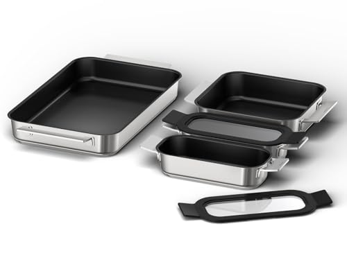 Bosch HEZ9FF040, Flex Pfannen-Set, Induktionsgeeignete Pfannen (groß, mittel und klein) mit Glasdeckel, 3-Schicht-Antihaftbeschichtung, Backofenfest bis 220 Grad Celsius, Edelstahl von Bosch