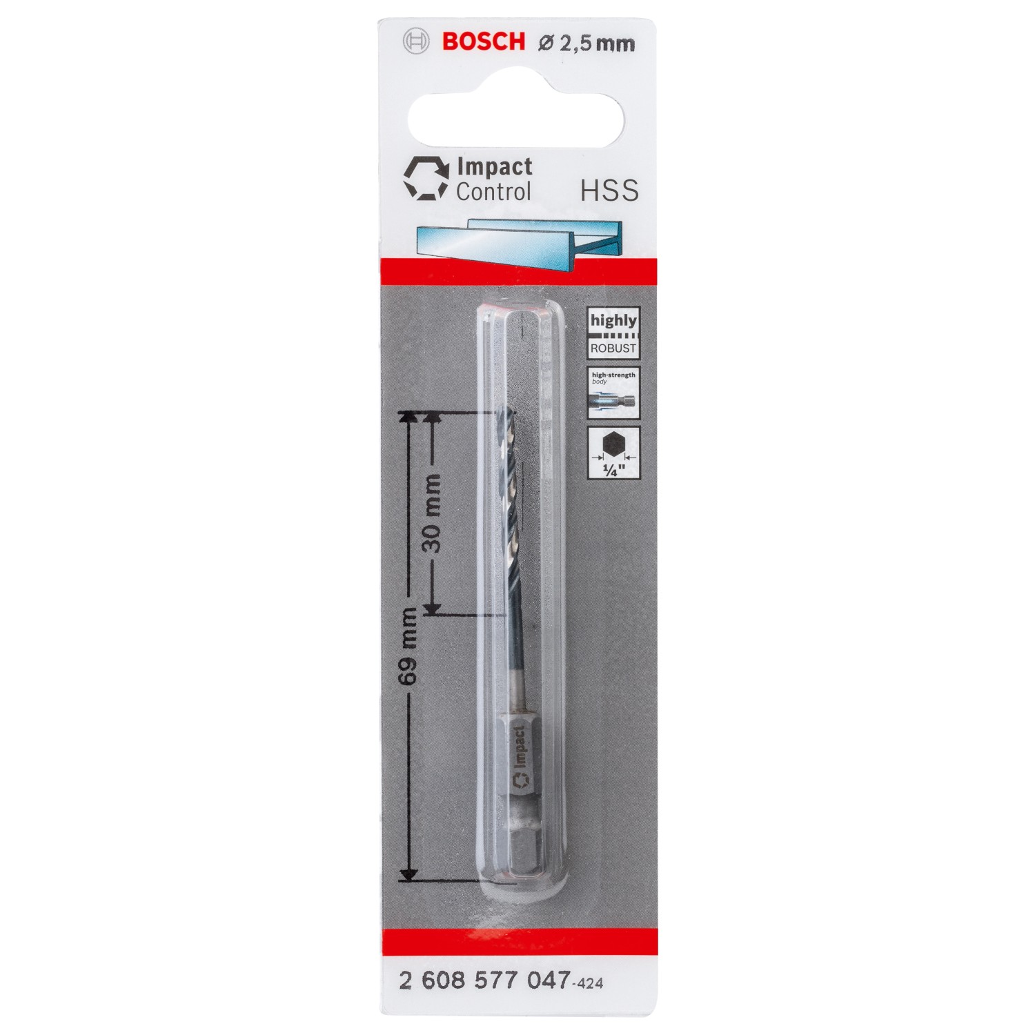 Bosch HSS-Spiralbohrer Impact Control 2,5 mm x 30 mm x 69 mm Bosch HSS-Spiralbohrer Impact Control 2,5 mm x 30 mm x 69 mm von Bosch