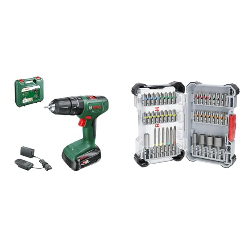 Bosch Home and Garden Bosch Akku Schlagbohrschrauber EasyImpact 18V-40 (1 Akku 2,0 Ah, 18 Volt System, im Koffer) + 43x Extra Hard Schrauberbit-Set, 43‑tlg. (197 x 110,5 mm, Professional Zubehör) von Bosch