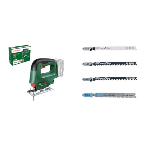 Bosch Home and Garden Cordless Jigsaw EasySaw 18V-70 (Without Battery, 18 Volt System, in Carton Packaging) + "Tough Box" Jigsaw Blade-Set with Single Lug Shank, Set of 40 Piece von Bosch