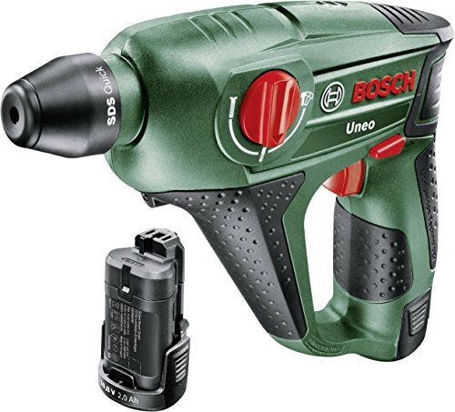 Bosch DIY Akku-Bohrhammer Uneo, 2 Akku, Ladegerät, Betonbohrer, 2 x Universalbohrer 5 und 6 mm, Bits, Koffer (10,8 V, 2,0 Ah, 10 mm Bohr-Ø Beton) von Bosch Home and Garden