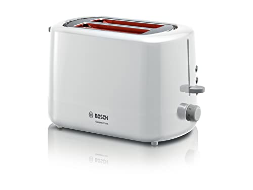 Bosch Kompakt Toaster CompactClass TAT3A111, integrierter Brötchenaufsatz, mit Abschaltautomatik, mit Auftaufunktion, perfekt für 2 Scheiben Toast, Liftfunktion, 800 W, weiß von Bosch Hausgeräte