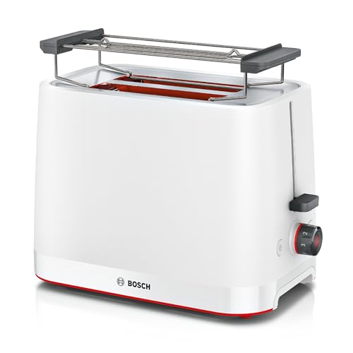 Bosch Kompakt Toaster MyMoment TAT3M121, entnehmbarer klappbarer Brötchenaufsatz, mit Auftaufunktion, Abschaltautomatik, Liftfunktion, Brotzentrierung, ideal für 2 Scheiben, 800 Watt, Weiß matt von Bosch Hausgeräte