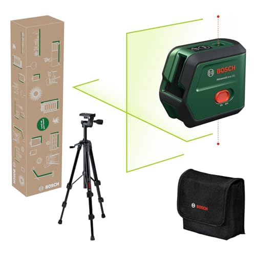 Bosch Kreuzlinienlaser AdvancedLevel 2G mit Stativ TT 120 (selbstnivellierendes Laserkreuz, grüner Laser, 3,6-V-Li-Ionen-Akku lädt über USB-C direkt am Gerät, in E-Commerce-Karton) von Bosch