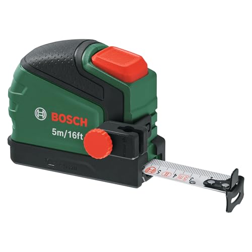 Bosch Maßband 5m/16ft mit Stifthalter (Auto-Lock; Nylonbeschichtetes Band; 22mm Breite; abknickfreie Ausziehlänge 2m; Skala metrisch/zöllig; hohe Genauigkeit; Gürtelclip; Ergonomisch mit Softgrip) von Bosch