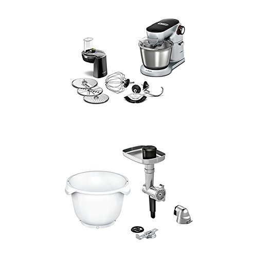 Bosch Optimum MUM9D33S11 Küchenmaschine (1300 Watt, edelstahl-Rührschüssel, 3D Rührsystem, 7 Schaltstufen) platinum silber + MUZ9BS1 Zubehör für Küchenmaschinen von Bosch