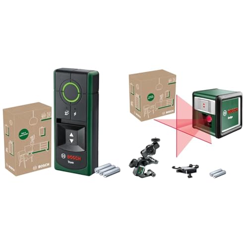 Bosch Ortungsgerät Truvo 2. Generation (Ortung von Kabeln/Metall bis 70mm, im E-Commerce Karton) & Kreuzlinienlaser Quigo mit Universalklemme MM 2 (präzise Ausrichtung, im E-Commerce Karton) von Bosch