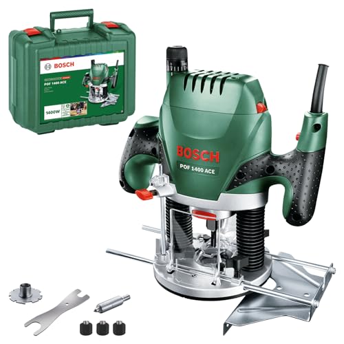 Bosch Accessories Bosch Oberfräse POF 1400 ACE (1400 W; für Holzbearbeitung; 3x Spannzange; Fräser; Parallelanschlag; Absaugadapter; im Koffer), Testnote: Testsieger (Magazin: selbst ist der Mann) von Bosch Accessories