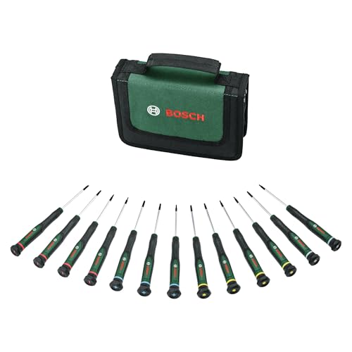 Bosch Präzisionsschraubendreher-Set 13-teilig (Präzise Schraubendreher für Heimwerken und Modellbau; S2-Stahl; Magnetische Spitzen; PH/SL/TX/HEX; Farbcodierte Größen; Softgrip) von Bosch