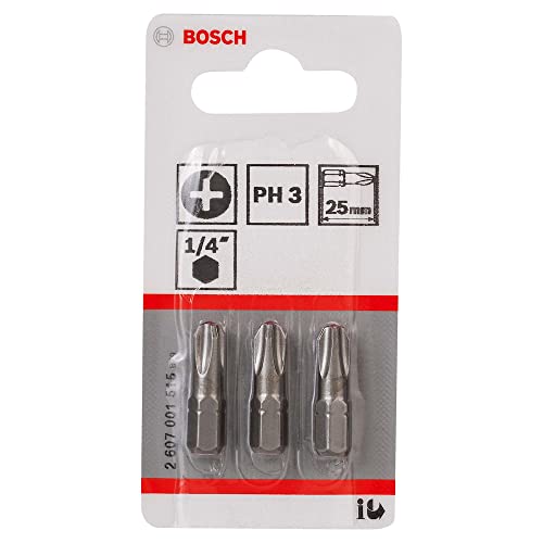 Bosch Professional Bit Extra-Hart für Phillips-Kreuzschlitzschrauben (PH3, Länge: 25 mm, 3 Stück), Blau von Bosch Professional