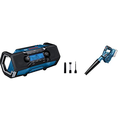 Bosch Professional 18V System Akku Baustellenradio GPB 18V-2 SC (Empfang über DAB+, Bluetooth, FM und AUX) & 18V System Akku Gebläse GBL 18V-120 (bis zu 270 Km/h Luftstromgeschwindigkeit) von Bosch Professional