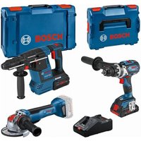 Packung mit 3 18-V-Werkzeugen – Locher – Bohrschrauber – Schleifmaschine – Bosch mit 1 18-V-Akku 4,0 Ah + 1 Akku 8,0 Ah – Ladegerät – L-Boxx – von Bosch