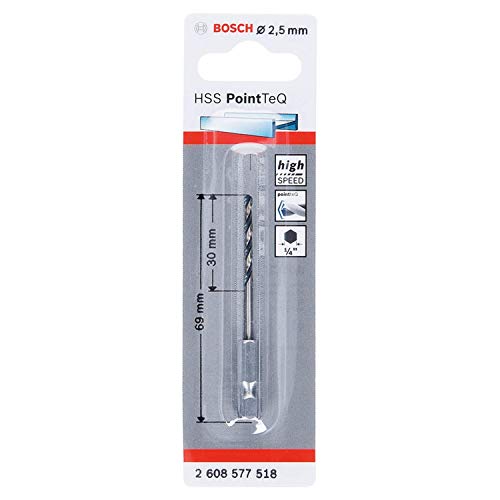 Bosch Professional 1x PointTeQ Sechskantbohrer (für Metall, Ø: 2,5 mm, Arbeitslänge: 30 mm, Gesamtlänge: 69 mm, ¼"-Sechskantschaft, Zubehör für Schlagschrauber und Bohrschrauber) von Bosch