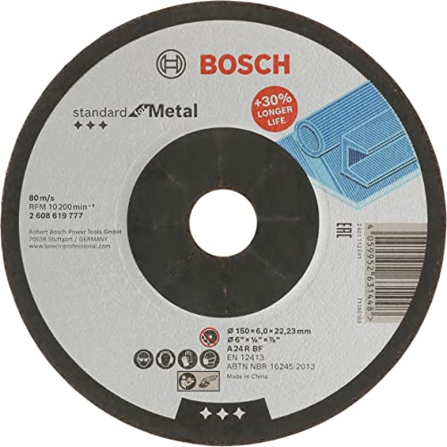 Bosch Professional 1x Standard for Metal Schleifscheibe (für Metall, Ø 150 x 6 x 22,23 mm, Gekröpft, Zubehör Winkelschleifer) (Packung mit 10) von Bosch